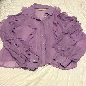Ladies Maeve by Anthropologie sheer lavender ruffel blouse Sz Med